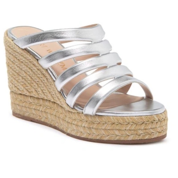 Stuart Weitzman Shoes - Stuart Weitzman Lilyana Espadrille Wedge Sandal Silver Metallic Heel